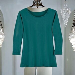 NWT - Cuffed 3/4 Sleeve Scoop Neck Knit Top by Collections Etc, Medium, Green
